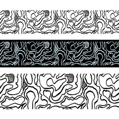 Abstract seamless border patterns. Vector isolated on a white background. Simple curved line drawn by hand. Design for paper tape, edging,  wallpaper, fabric, textile, sites, labels.
