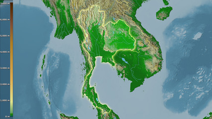 Thailand, topographic physical - light glow