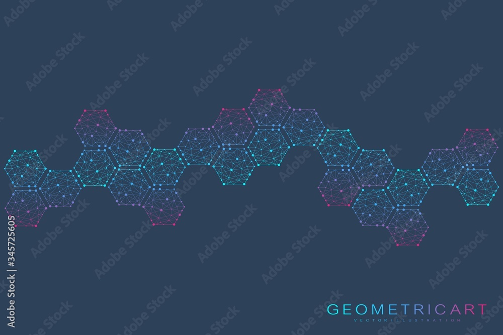 Poster hexagonal abstract background. big data visualization. global network connection.