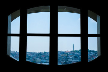 view of the city from behind the window