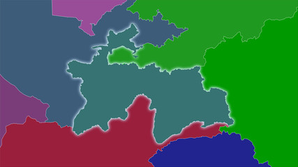 Tajikistan, administrative divisions - light glow