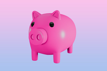 Picture pink piggy bank 3D on a blue background