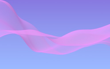 Pink wave on blue sky abstract background. Fluttering pink scarf. Waving on wind pink fabric. 3D illustration
