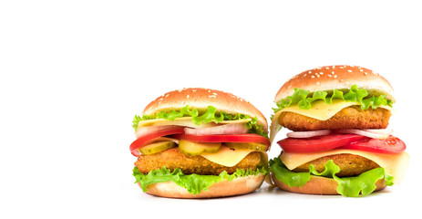 two hamburgers on a white background close-up
