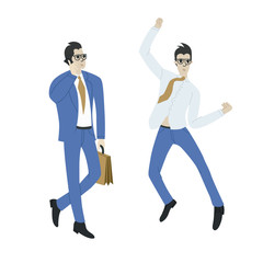 Man at work in two poses-serious and happy - flat style characters isolated on white background