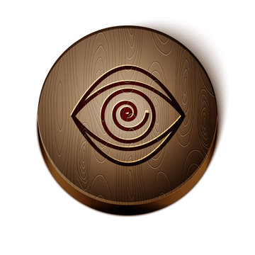 recommend clip art: Brown line Hypnosis icon isolated on white background. Human eye with spiral hypnotic iris. Wooden circle button. Vector Illustration