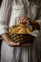 oatmeal cookies in a wicker basket