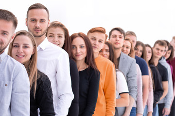 group of diverse young people standing in line