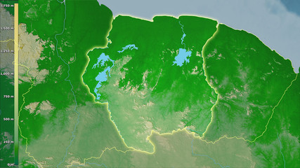 Suriname, topographic physical - light glow