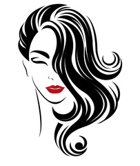 women long hair style icon, logo women on white background