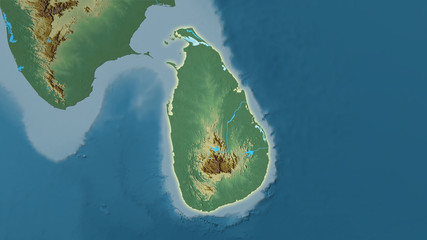 Sri Lanka, topographic relief - light glow