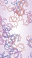 Gray translucent dollar signs on dark background. Gray tones. 3D illustration