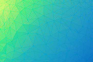 Abstract vector texture. Gradient fade with parallel lines and polygonal triangles. Fading halftone vector with blending vibrant colors. Turquoise and azure transition with a yellow background.
