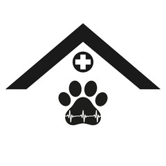 veterinary clinic logo for animals with the image of a dog paw with a pulse on a white background