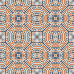 Creative color abstract geometric pattern in blue and orange, vector seamless, can be used for printing onto fabric, interior, design, textile, pillows, tiles.