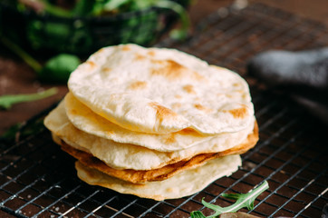 Stack of homemade whole wheat flour tortillas