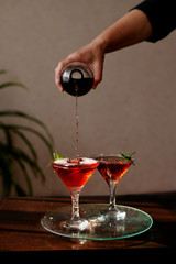 Red wine coctails with ice and rosemarine