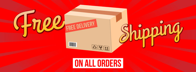 free shipping on all orders comic style modern dynamic sales banner with shipment cardboard vector illustration 