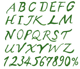 Alphabet set watercolor eco green.