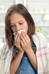 Close up portrait of sick little girl