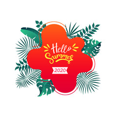 abstract summer background with tropical leaves and the inscription