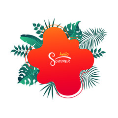 abstract summer background with tropical leaves and the inscription
