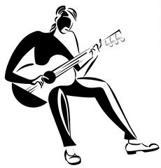 Man playing guitar on a white background