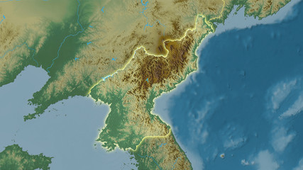 North Korea, topographic relief - light glow