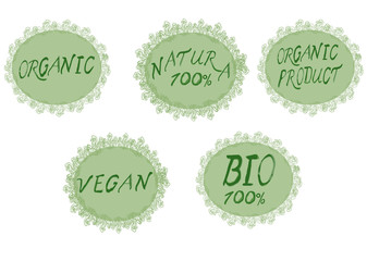 Set of organic healthy vegan logos.