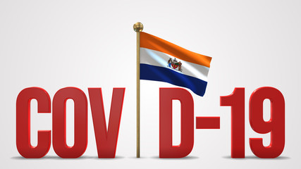 Albany New York realistic 3D flag and Covid-19 illustration.