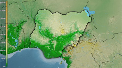 Nigeria, topographic physical - dark glow