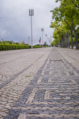 Lisbon, Portugal, Edward VII Park of the United Kingdom tarditional pavement closeup, selective focus