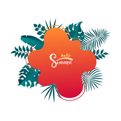 abstract summer background with tropical leaves and the inscription
