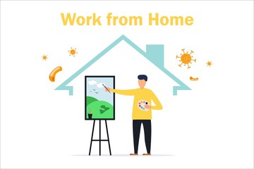 Illustrations concept coronavirus COVID-19. The company allows employees to work from home to avoid viruses. Vector illustrate.