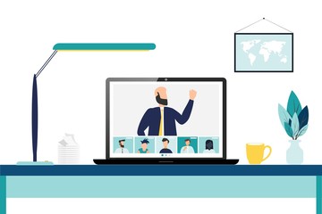 Video call conference, working from home, social distancing, business discussion