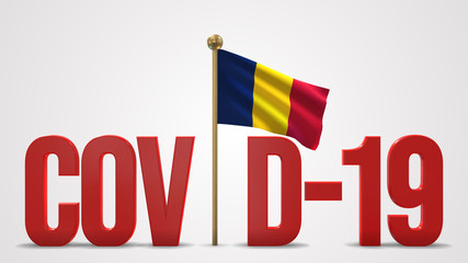 Chad realistic 3D flag and Covid-19 illustration.