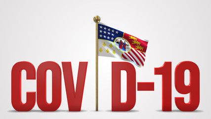 Naklejka premium Detroit Michigan realistic 3D flag and Covid-19 illustration.