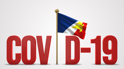 Franco-Terreneuviens realistic 3D flag and Covid-19 illustration.