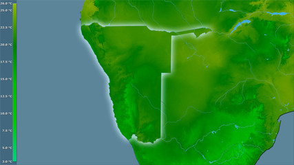 Namibia, annual temperature - light glow