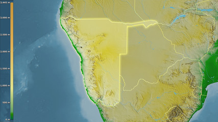 Namibia, topographic physical - light glow