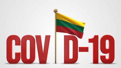 Lithuania realistic 3D flag and Covid-19 illustration.