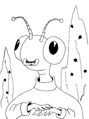 Portrait of a termite on the background of a termite mound. Drawing for coloring. - 345742631