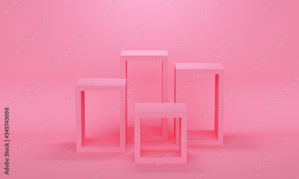 Poster empty cube platform on a pink background. 3d rendering