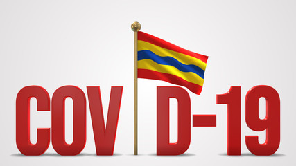 Overijssel realistic 3D flag and Covid-19 illustration.