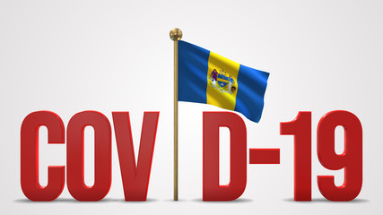 Philadelphia Pennsylvania realistic 3D flag and Covid-19 illustration.