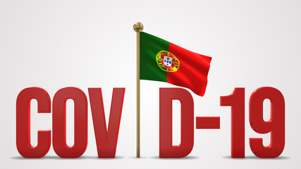 Portugal realistic 3D flag and Covid-19 illustration.