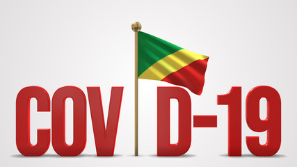 Republic Of Congo realistic 3D flag and Covid-19 illustration.