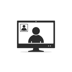 Computer video call icon. Online conference communication concept. Simple flat vector illustration