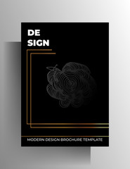 Cover design template. A strict concept with hand-drawn graphic elements in black tones with gold frames. A4 format. Vector 10 EPS.