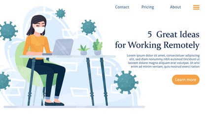 Remote work landing web page. Freelance banner. Working from home office concept. Make money at home